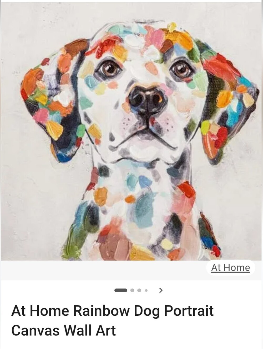 At Home Square Rainbow Dog Stretched Canvas On Frame EUC Wall Art Decor Nursery